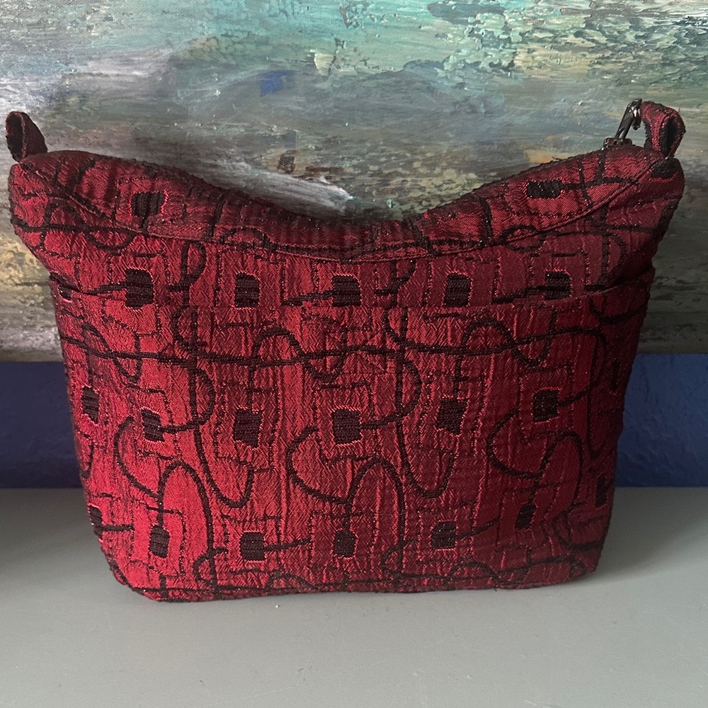 Chicos Large Red Patterned Women's Make Up Bag with pockets